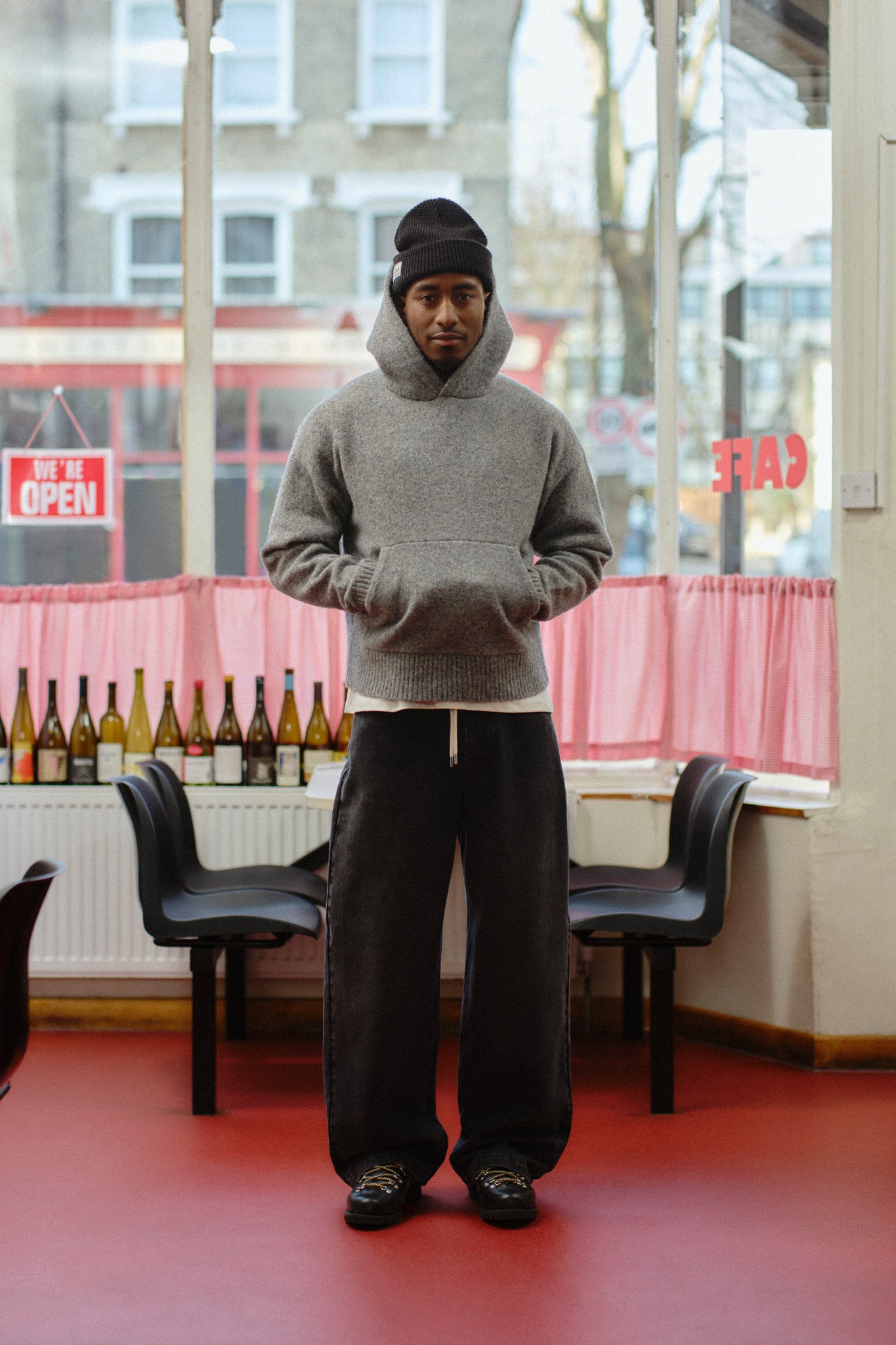 mohair knitted logo hoodie charcoal/ecru