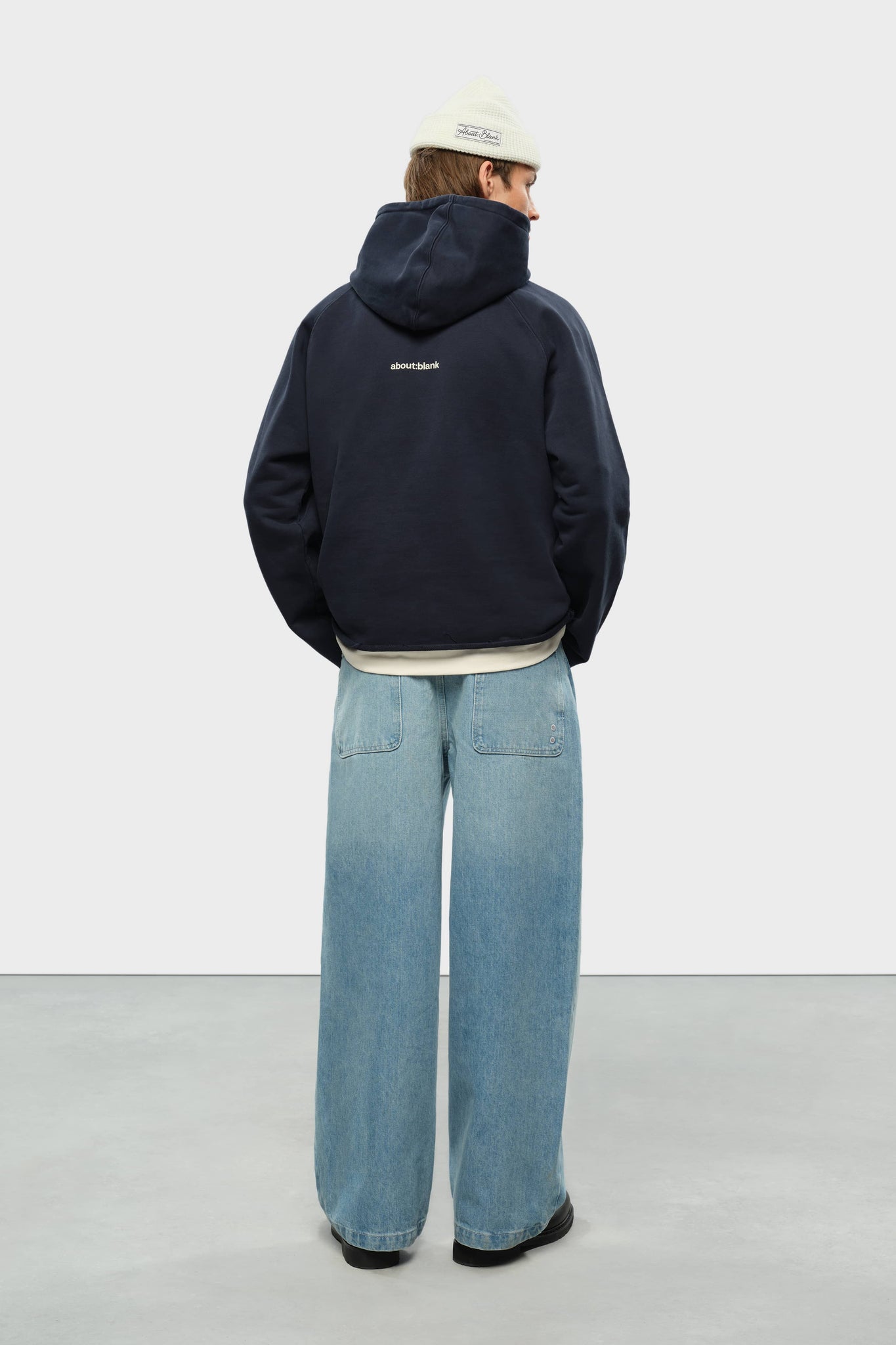 monogram cut off hoodie navy