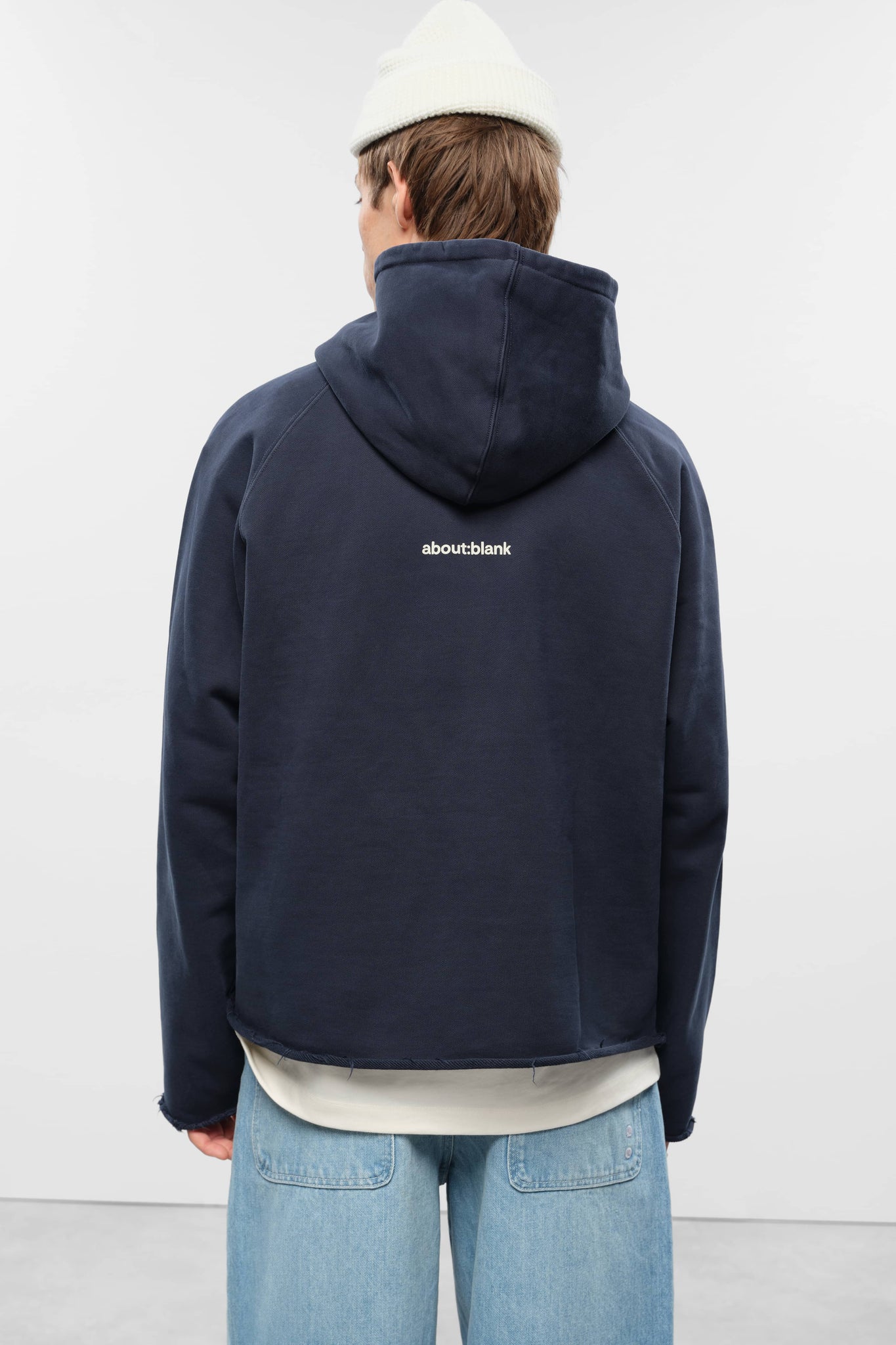 monogram cut off hoodie navy