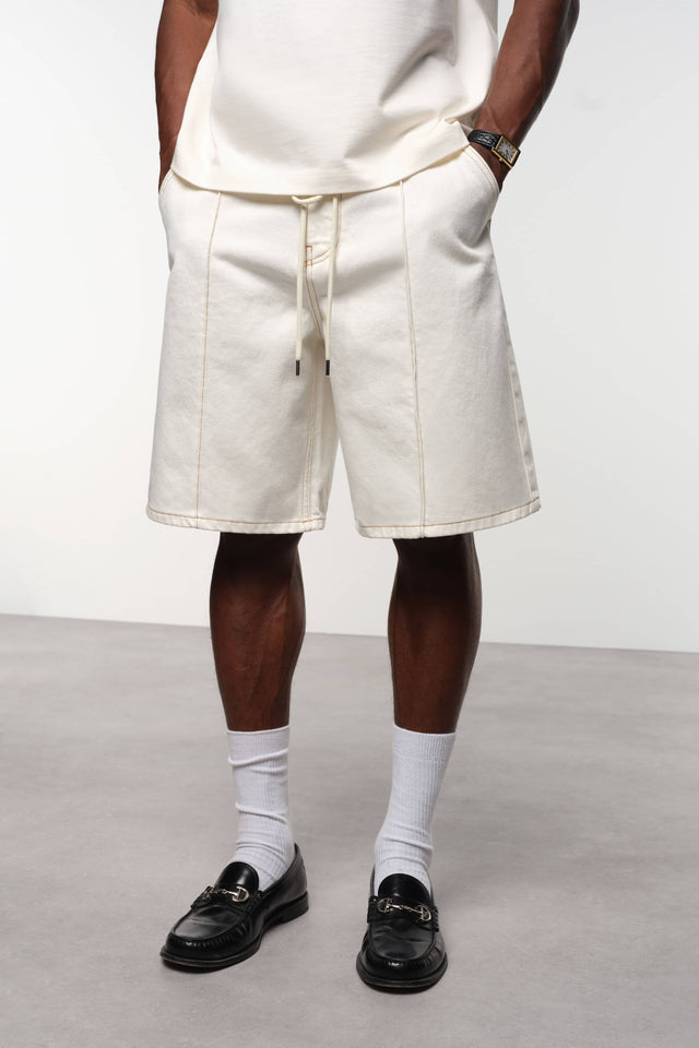 wide denim short ecru