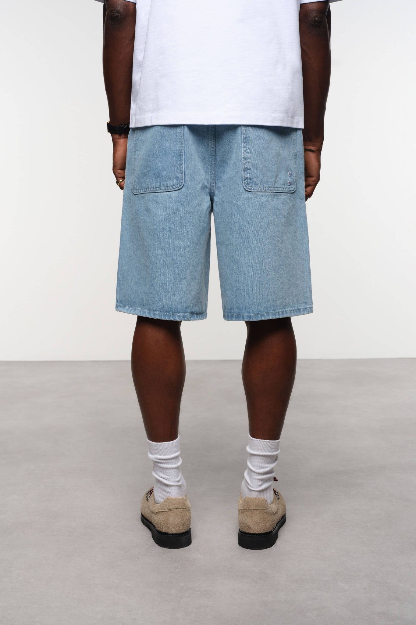wide denim short light wash blue
