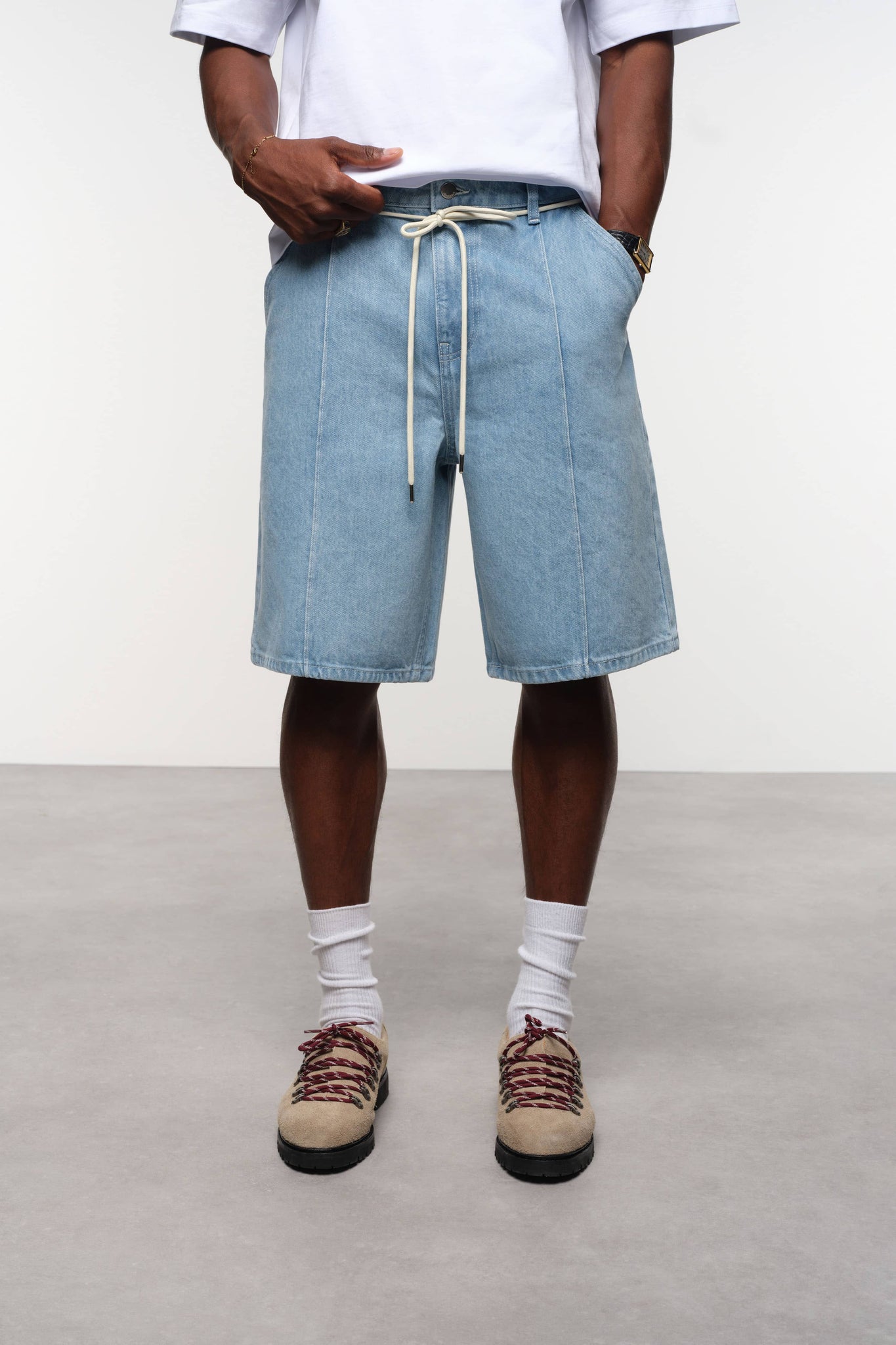 wide denim short light wash blue