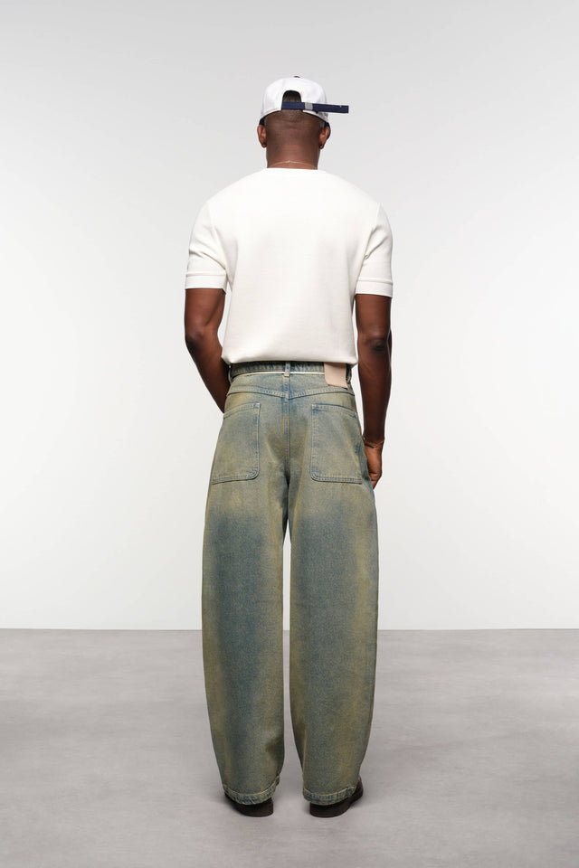 wide leg denim jean dirty wash