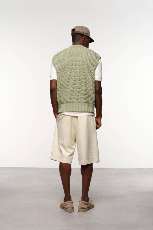 moss stitch knitted vest sage
