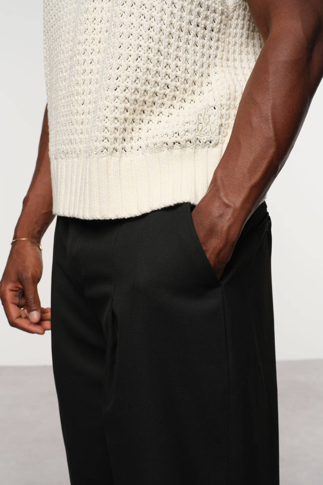 moss stitch knitted vest ecru
