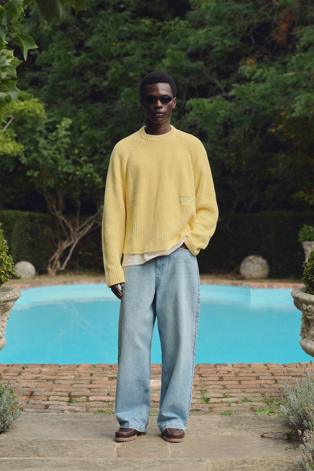 rib mock neck crew yellow