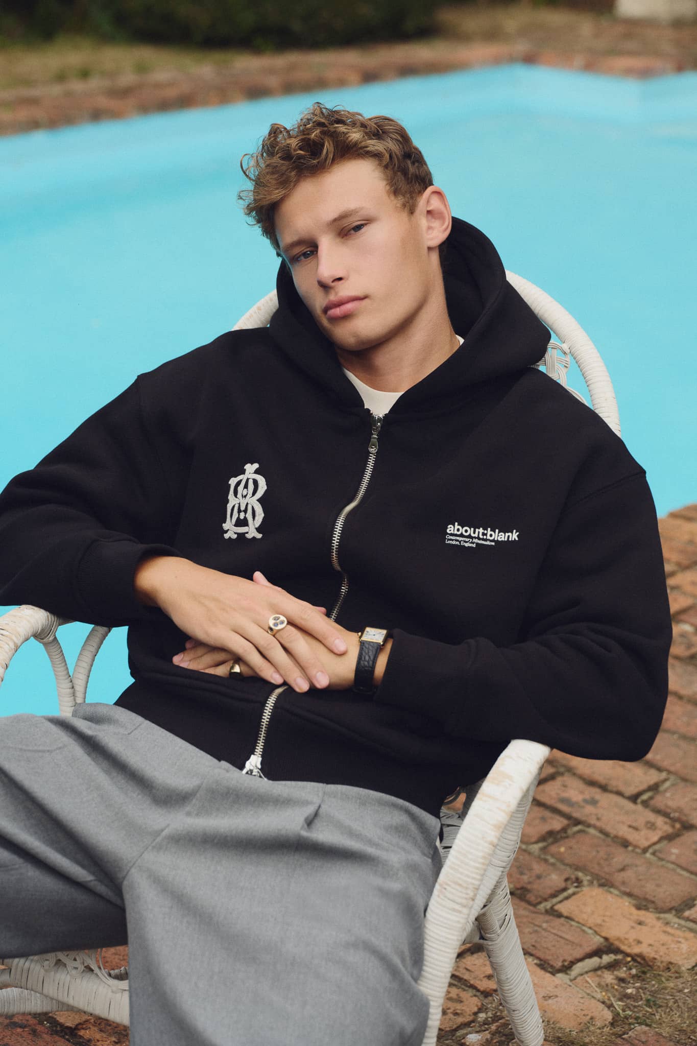 about:blank | dual logo zip hoodie black/ecru