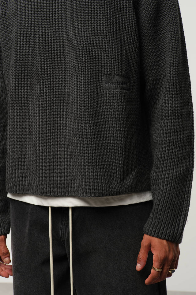 rib mock neck crew charcoal