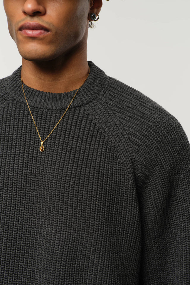 rib mock neck crew charcoal