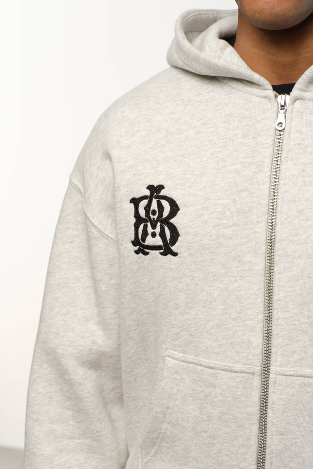 dual logo zip hoodie grey marl/black