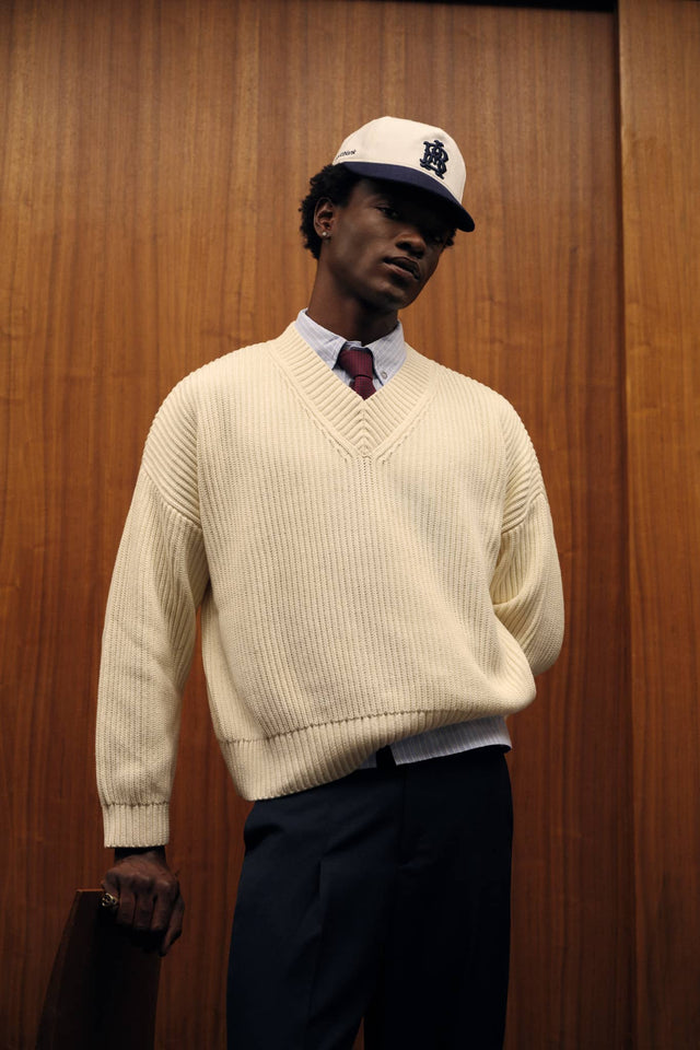 rib v-neck jumper ecru