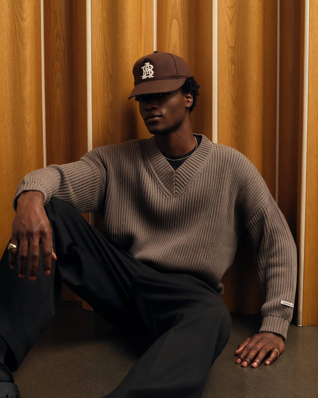 rib v-neck jumper sage