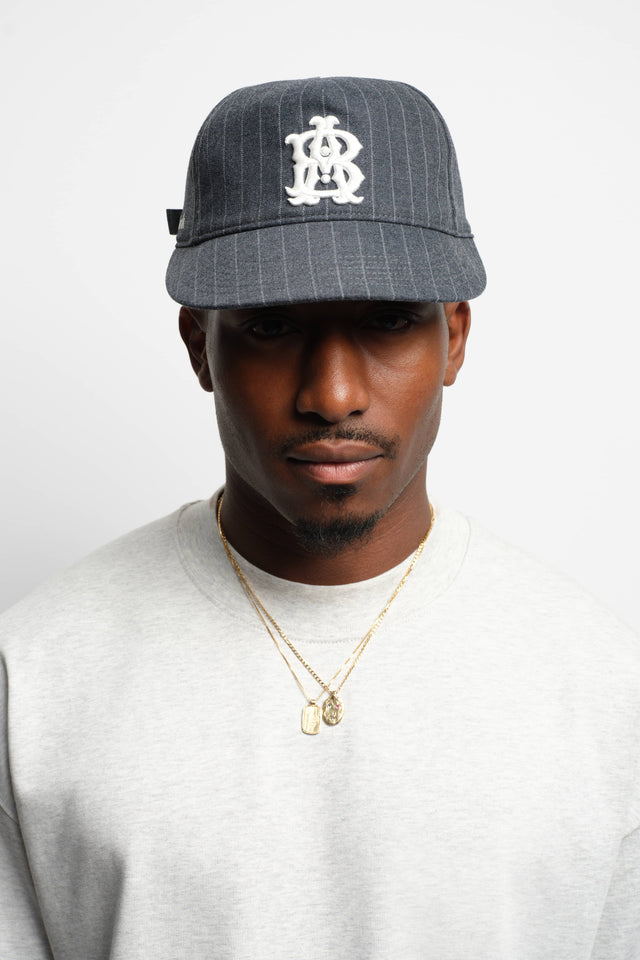 monogram pinstripe cap charcoal/white