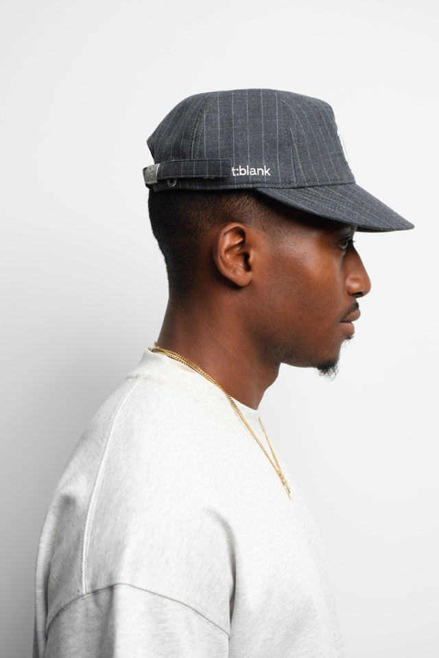 monogram pinstripe cap charcoal/white