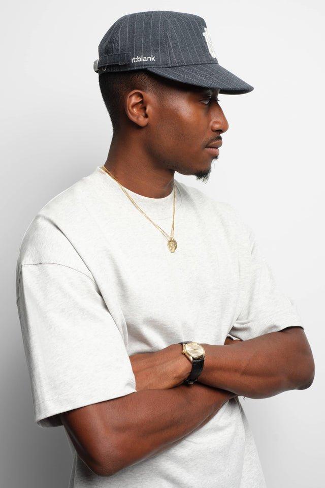 monogram pinstripe cap charcoal/white