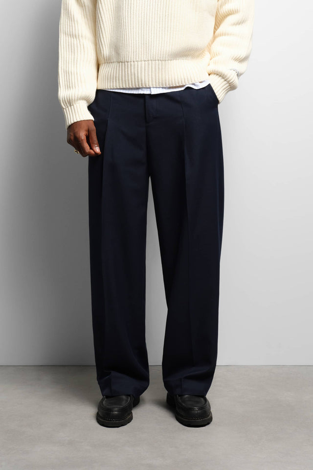 tailored wide leg trouser navy