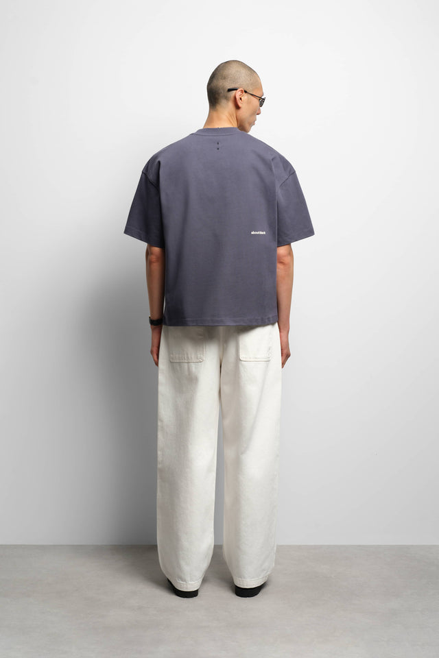 mock neck t-shirt smoke blue/ecru