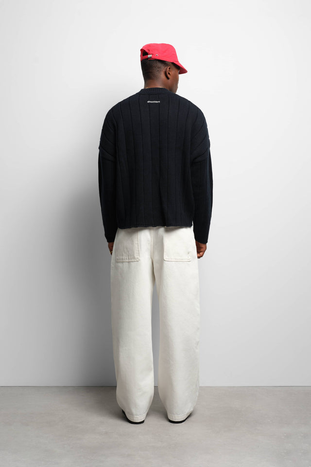 large rib knit crew black