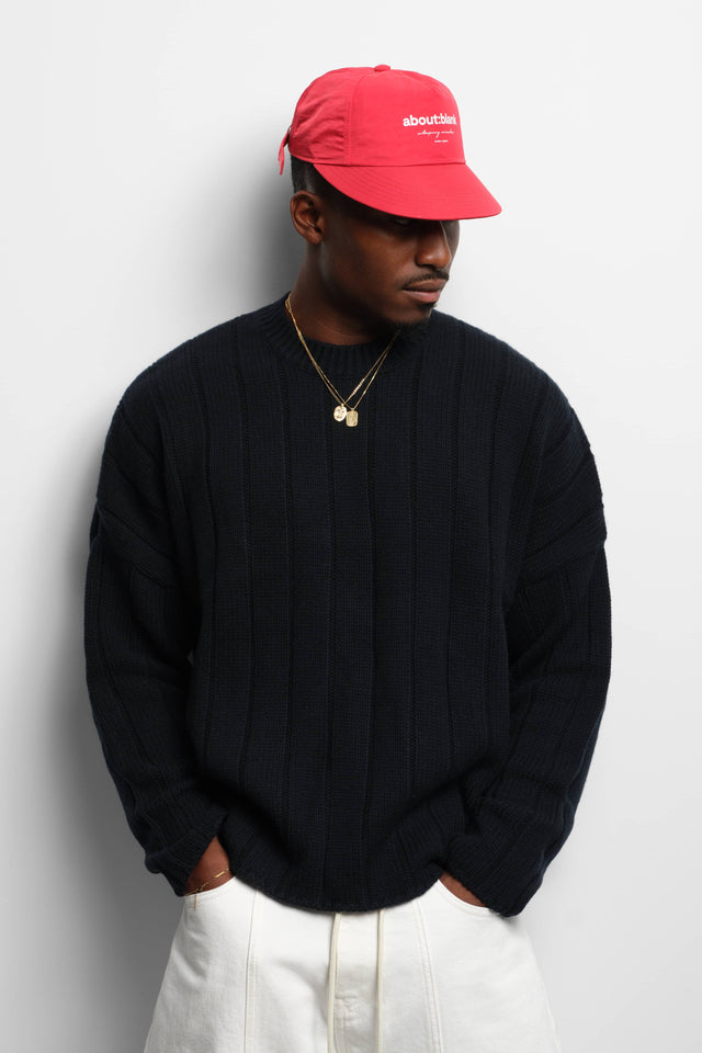 large rib knit crew black