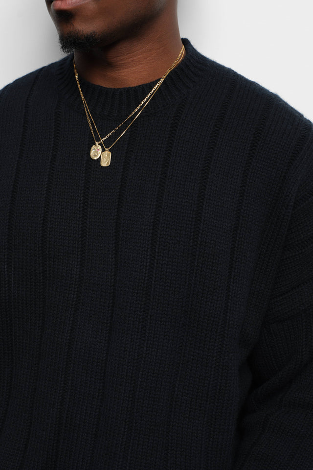 large rib knit crew black