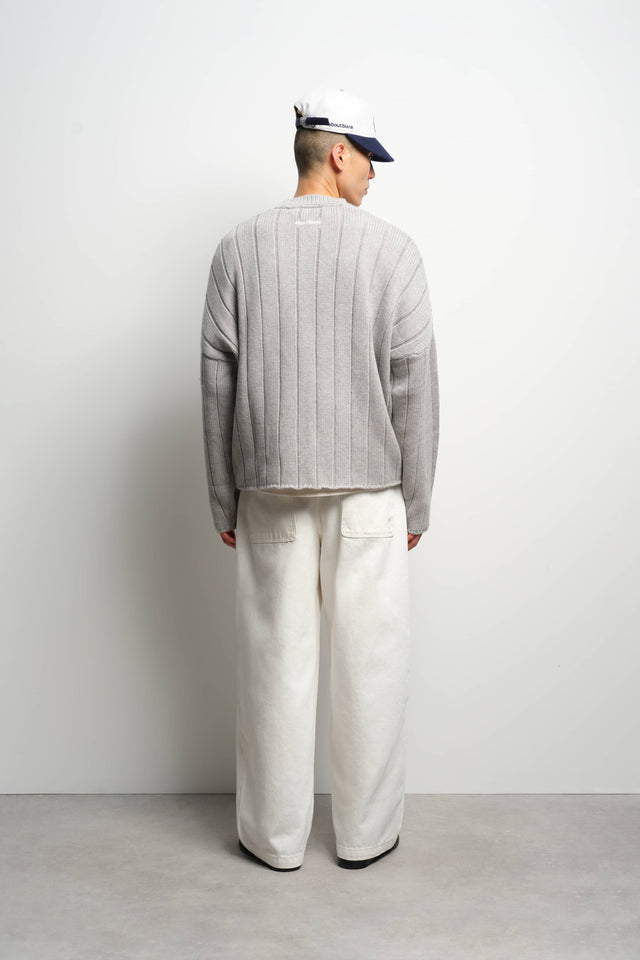 large rib knit crew grey