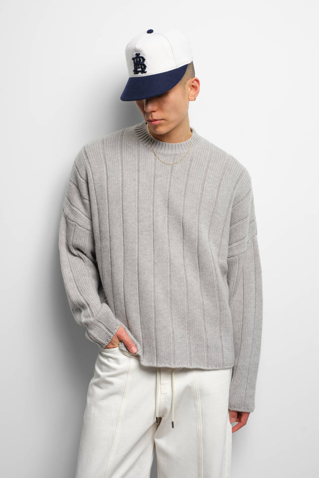 large rib knit crew grey