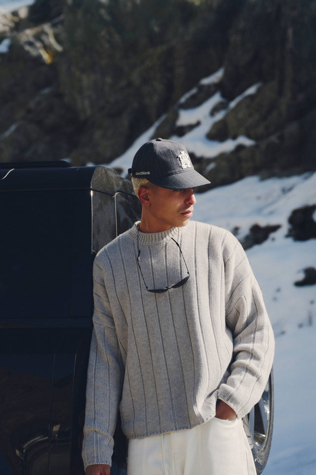 large rib knit crew grey