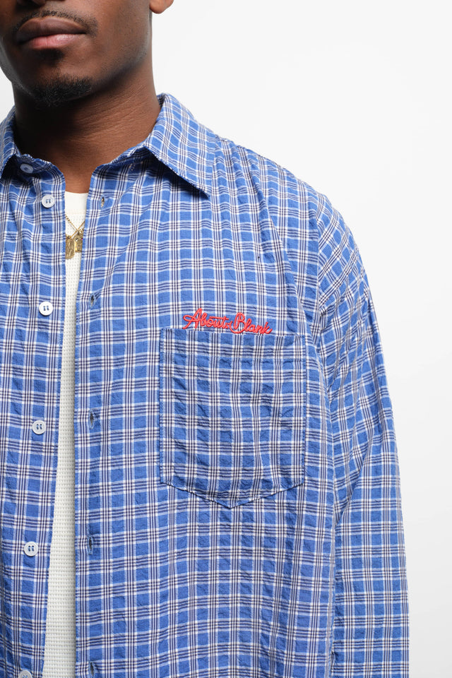 raw edge check shirt blue
