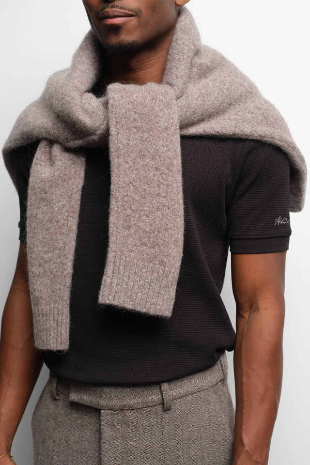 tailored wide leg trouser brown herringbone