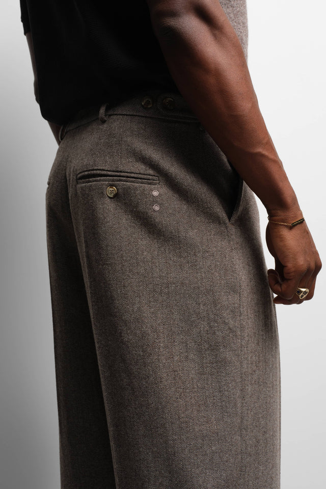tailored wide leg trouser brown herringbone