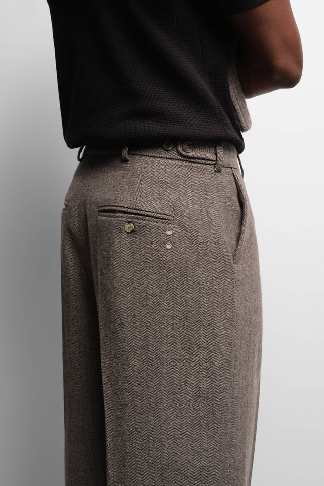tailored wide leg trouser brown herringbone