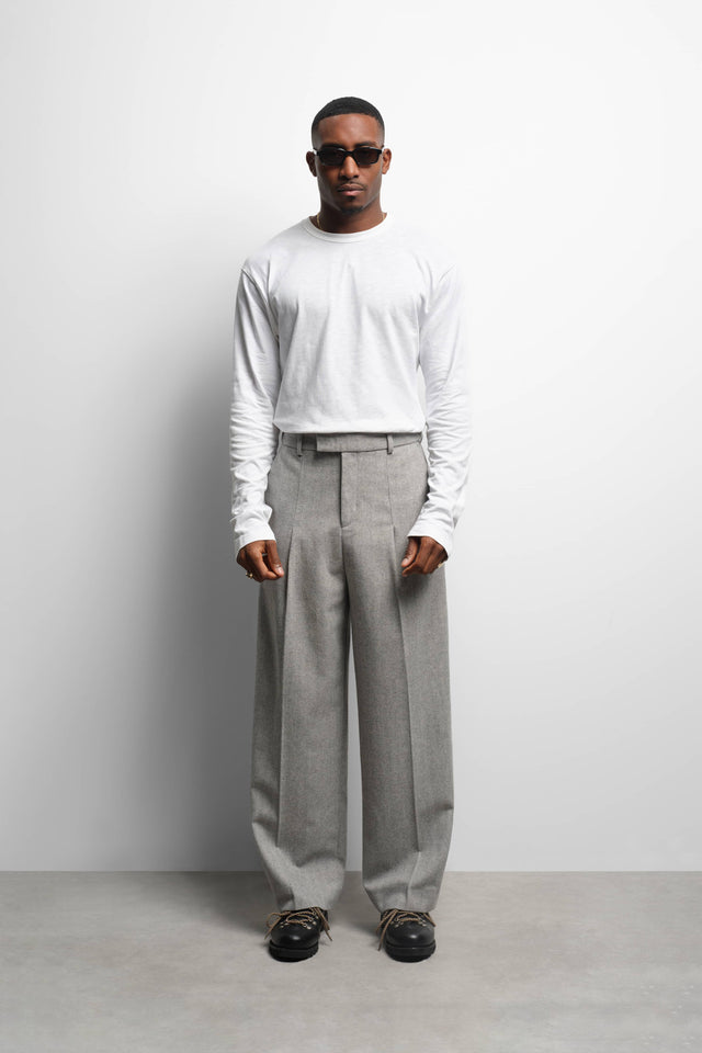 tailored wide leg trouser grey herringbone