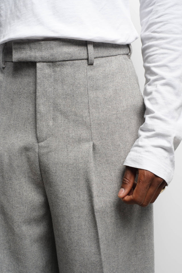 tailored wide leg trouser grey herringbone