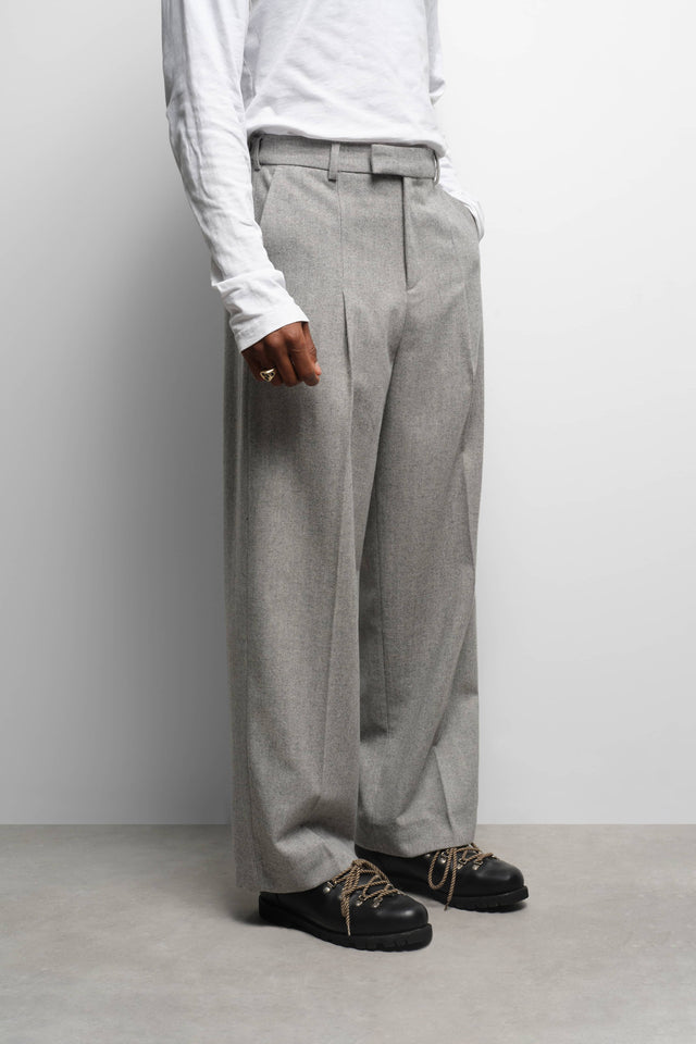 tailored wide leg trouser grey herringbone