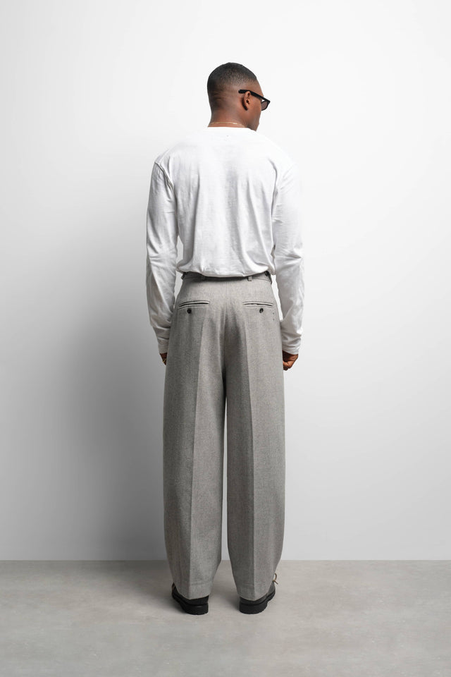 tailored wide leg trouser grey herringbone