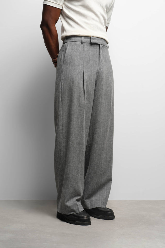pinstripe tailored wide leg trouser grey/white