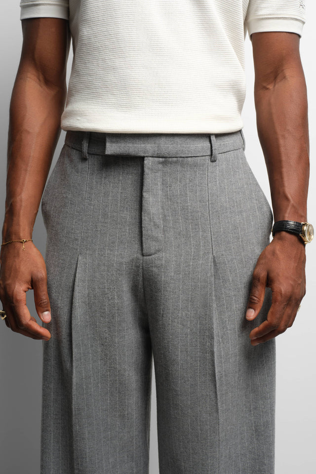 pinstripe tailored wide leg trouser grey/white