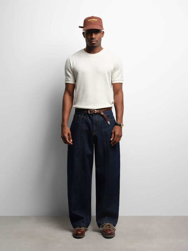 wide leg felled denim raw indigo