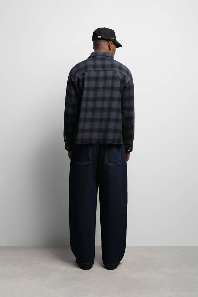 plaid zipped overshirt dark navy