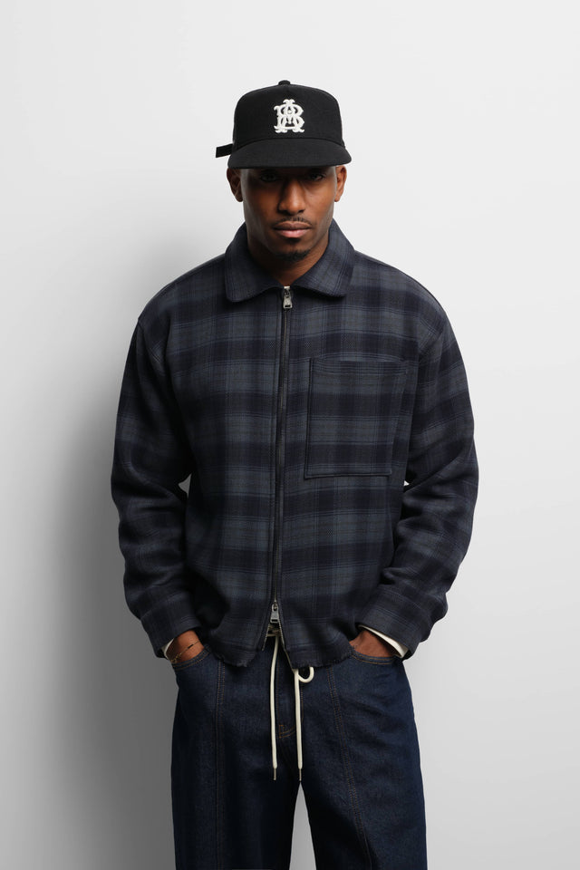 plaid zipped overshirt dark navy