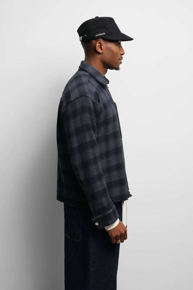 plaid zipped overshirt dark navy