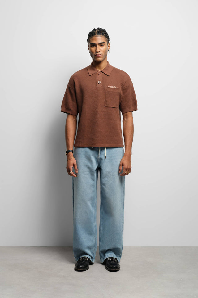 pique knitted polo brown