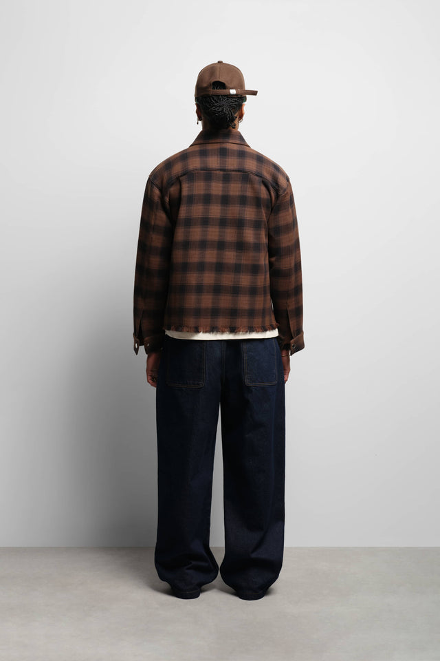plaid zipped overshirt brown