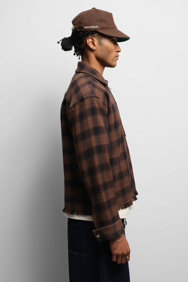 plaid zipped overshirt brown