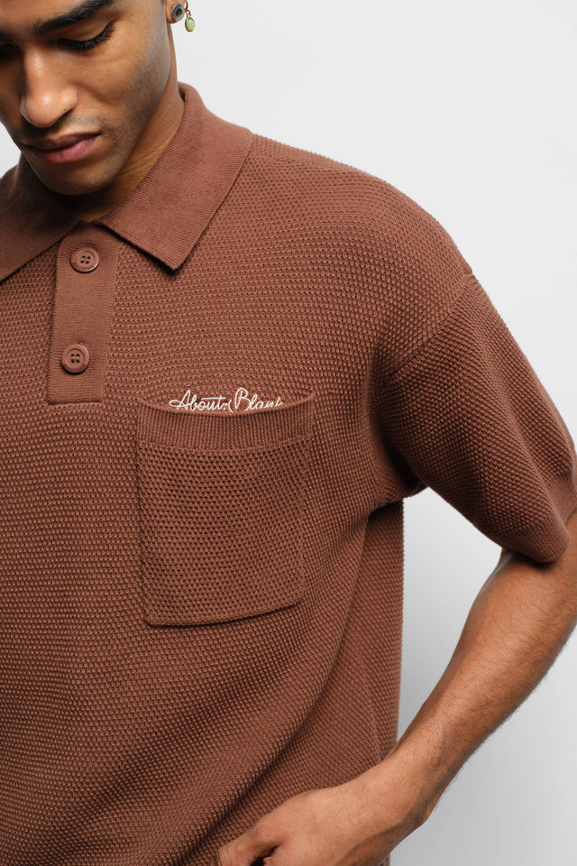pique knitted polo brown