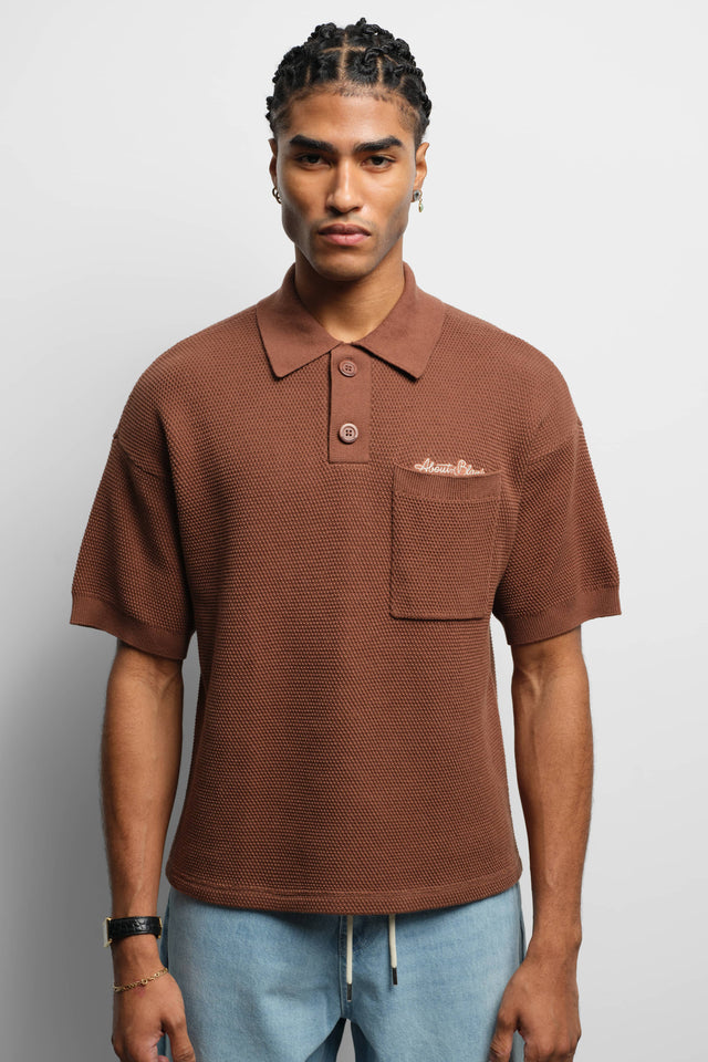 pique knitted polo brown