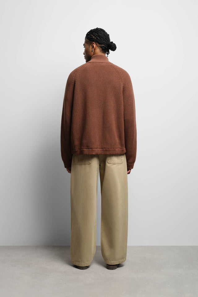rib knit zip brown