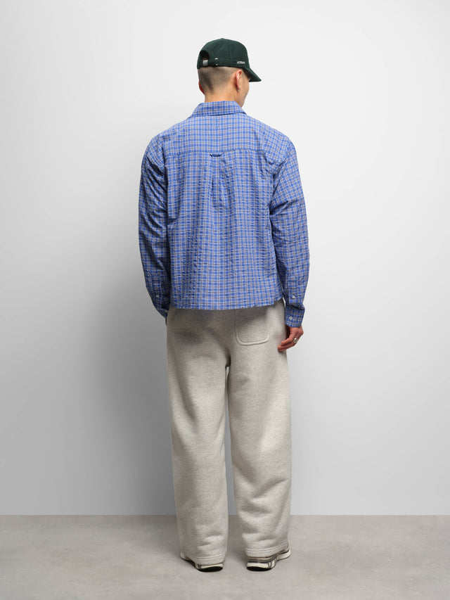 raw edge check shirt blue
