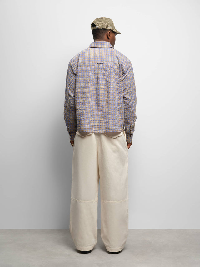 raw edge check shirt tan