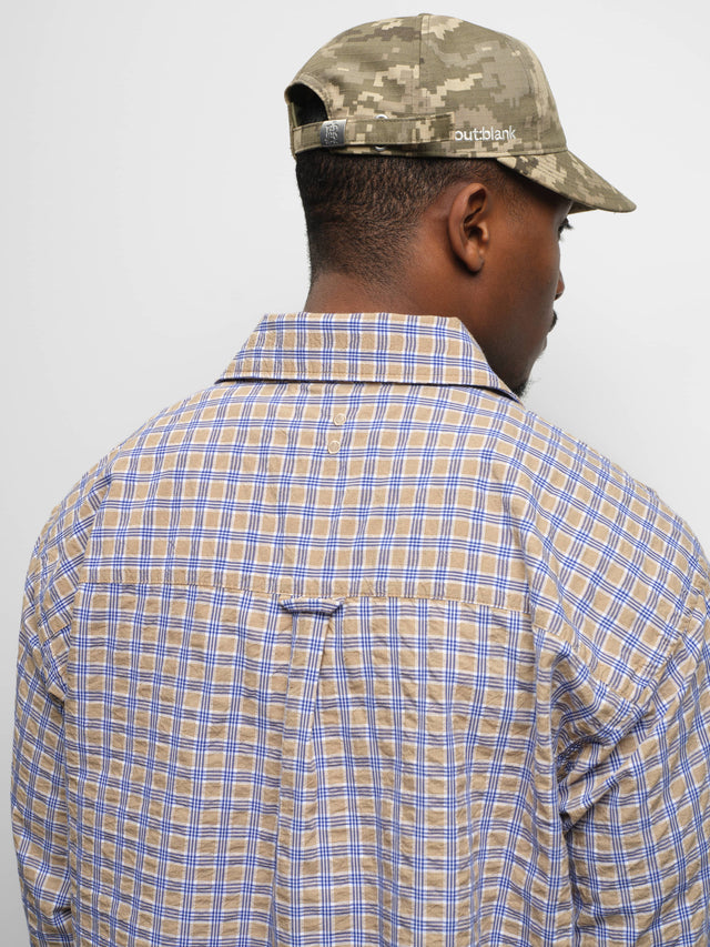 raw edge check shirt tan